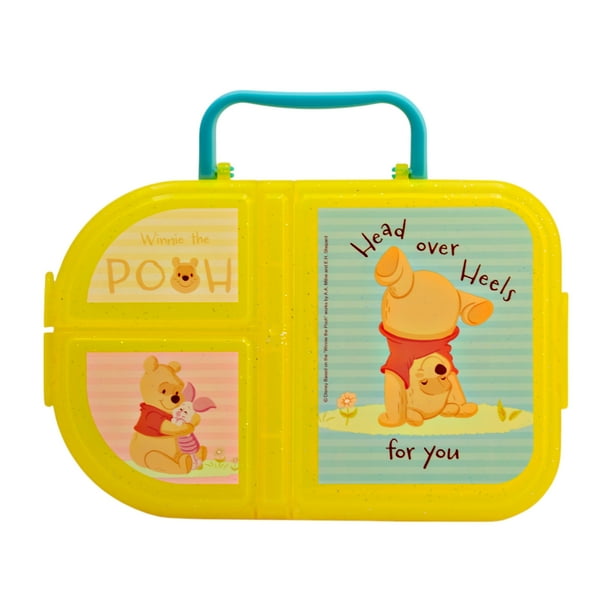 Contenedor Lunch Box Plástico, Diseño Winnie The Pooh Disney Clásicos, 3 Divisiones con Cierre de Clip, Libre de BPA, Color Amarillo