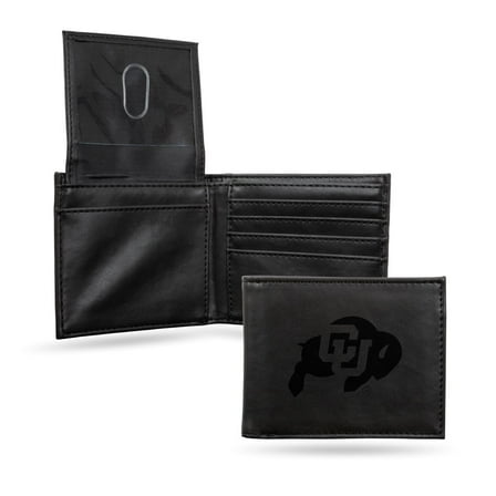 Rico Industries College Colorado Buffaloes Black Laser Engraved Bill-fold Wallet - Slim Design - Great Gift