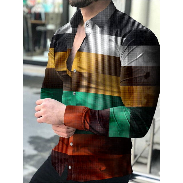 Nuevas camisas sociales de primavera y otoño para hombre camisas casuales con cuello vuelto y estampado de lunares camisetas de manga larga ropa de calle para hombre