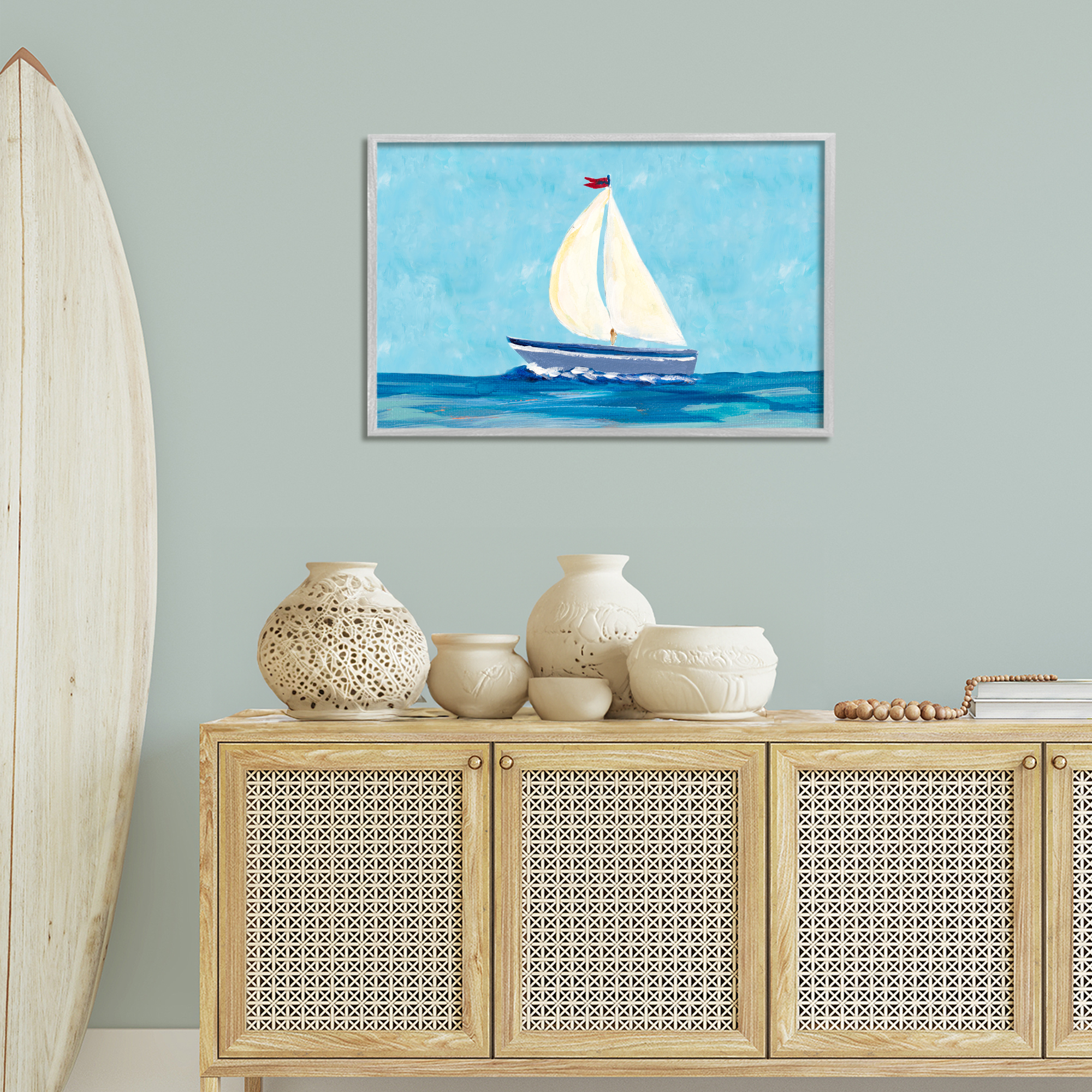 Stupell Industries Sail The Sea Transportation Painting Gray Framed Art Print Wall Art, 30 x 20