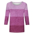 thumbnail image 4 of FAIWAD Hauts d'Été à Manches 3/4 pour Femmes, T-Shirt à Col Rond Imprimé Rayé, Blouse Ample Grande Taille, 4 of 4
