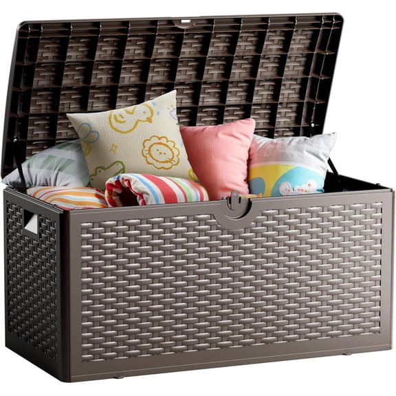 80 Gallon Resin Storage Box, All-Weather, Lockable Multi-Purpose Deck Box for Outdoor Cushions, Patio Items, and Garden Equipment, Pure Brown
