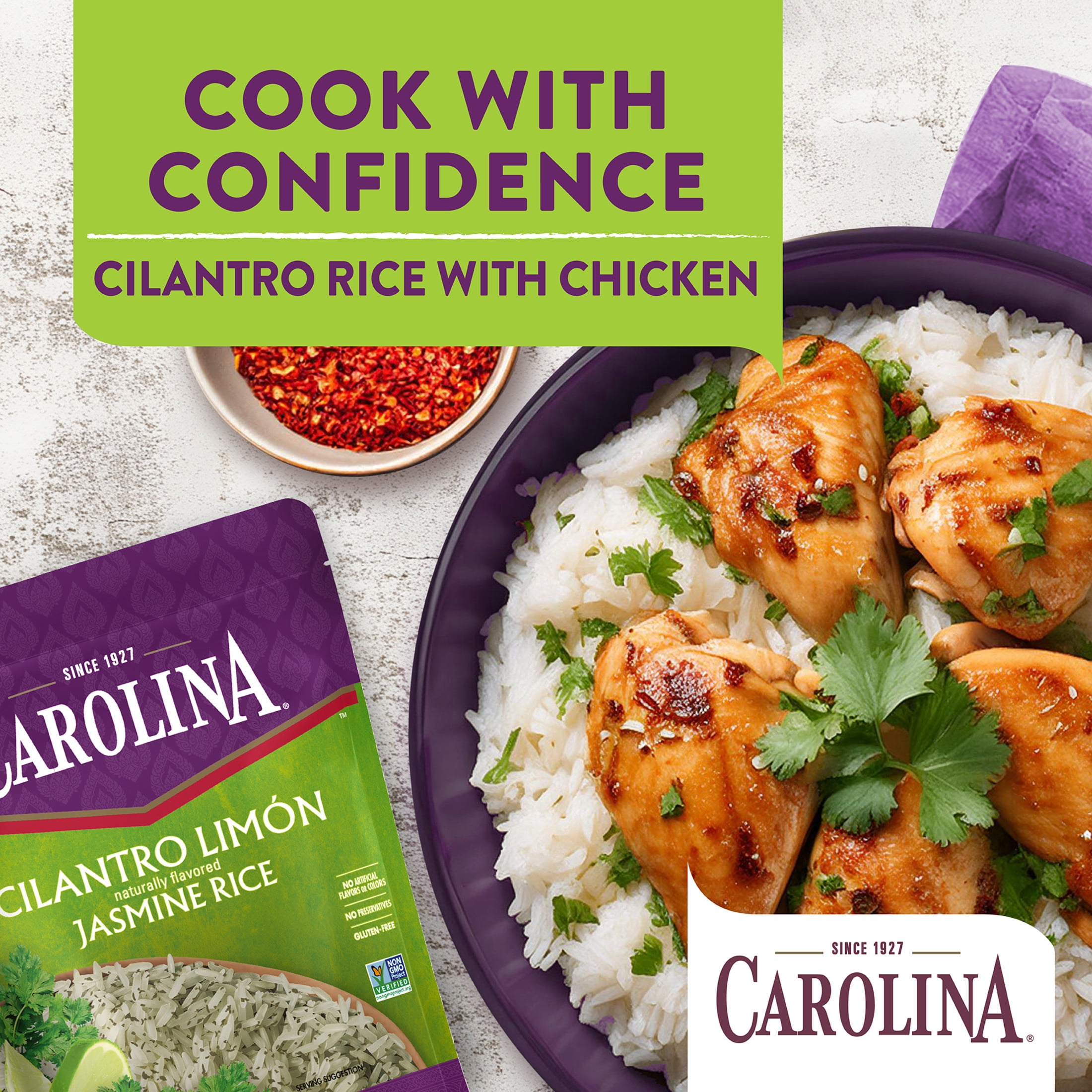(6 pack) Carolina Ready-to-Eat Cilantro Limón Jasmine Rice, Microwaveable Rice, 8.8 oz Pouch