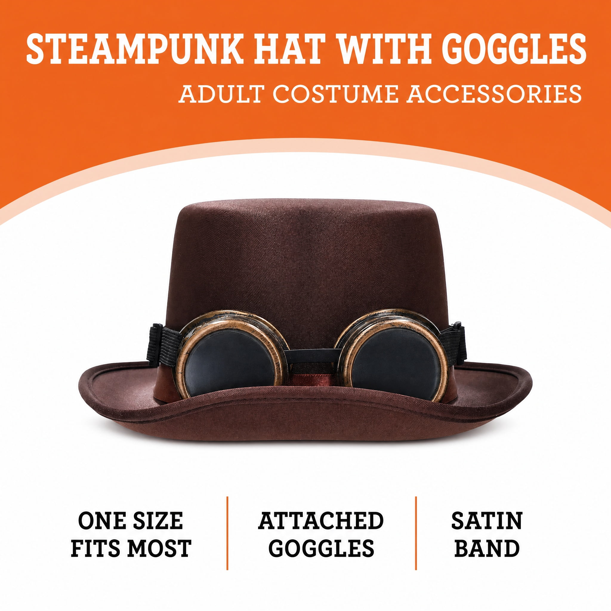 Steampunk Hat with Goggles Costume Accessory for Adults, Brown, Halloween by Way To Celebrate