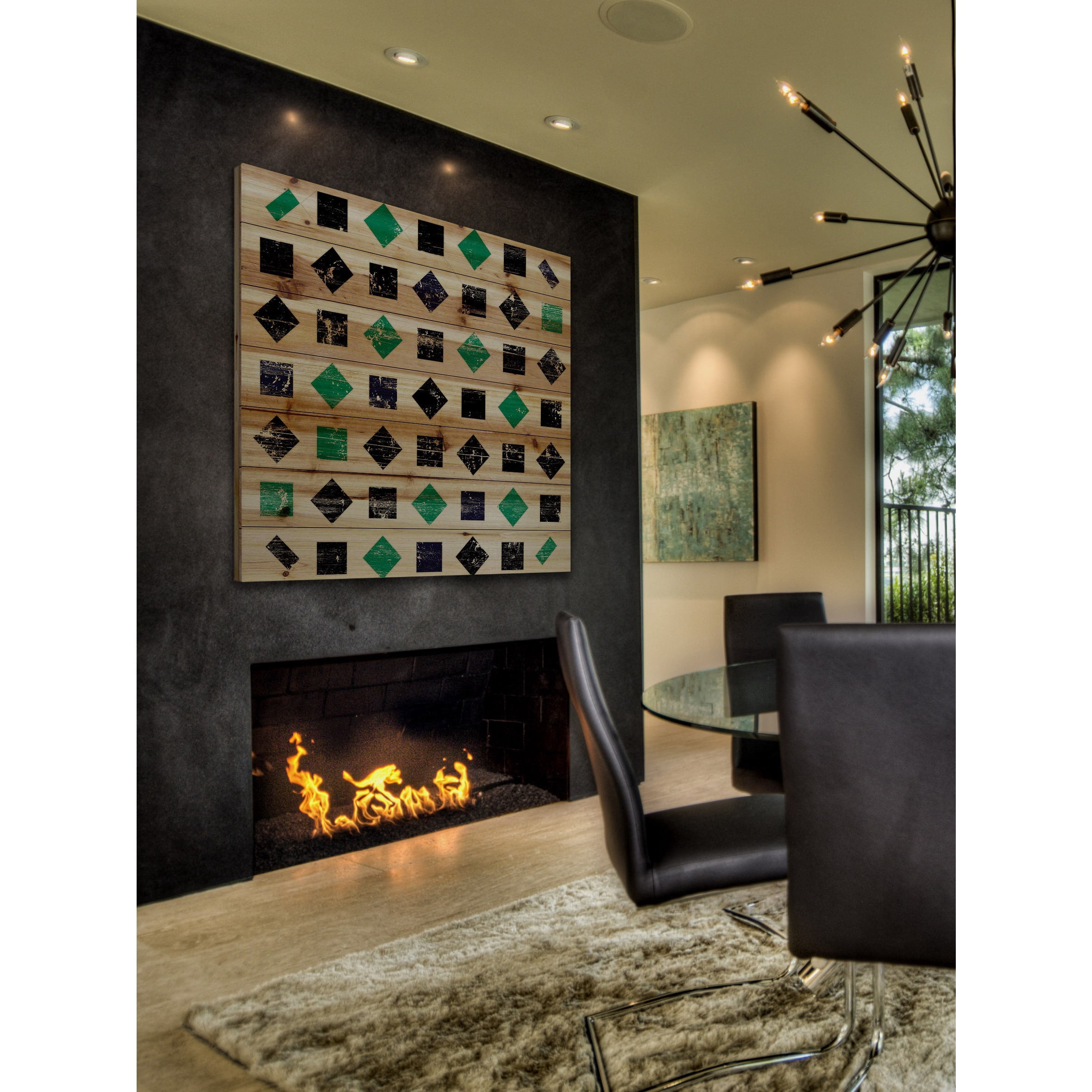 Marmont Hill - "Green Squares" Painting Print on Natural Pine Wood