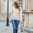 thumbnail image 4 of NAYTOAO Women Valentine Heart Sweater V Neck Embroidery Knit Casual Long Sleeve Ribbed Pullover Fall Winter Sweaters, 4 of 8