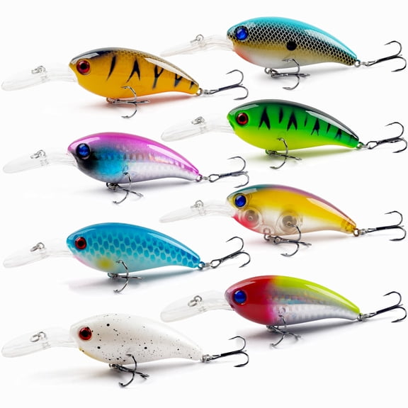 FUSIGO Crankbait Fishing Lures Kit,8pcs Deep Diving Crankbait Swimbait Topwater Bass Fishing Lures Hard Baits Minnow Crank Bait Lures for Bass Trout Salmon Freshwater Saltwater