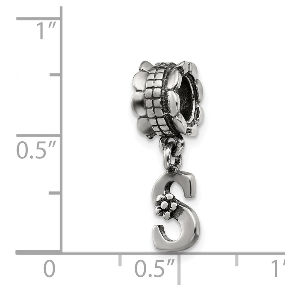 925 Sterling Silver Reflections Letter S Dangle Bead; for Adults and Teens; for Women and Men