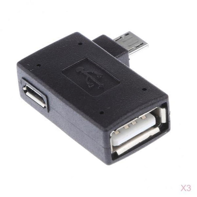 3 X Adaptador OTG Micro USB 2.0 En ángulo Izquierdo Con Alimentación USB Nuevo
