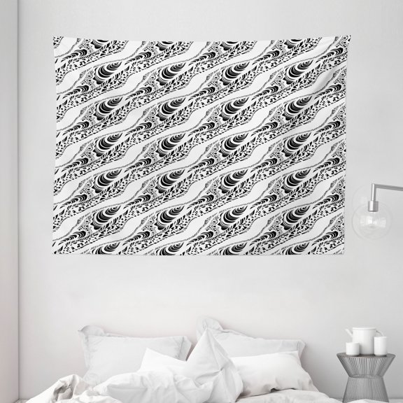 Abstract Tapestry, Animal Skin Patterns Monochrome Zebra Panther Lion and Other African Creatures, Wall Hanging for Bedroom Living Room Dorm Decor, 80W X 60L Inches, Black White, by Ambesonne