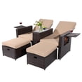 thumbnail image 1 of VUYUYU 5PCS Outdoor Wicker Chaise Lounge Chair - Rattan Adjustable Reclining Patio Lounge Chair with Ottoman and Coffee Table, for Patio Beach Pool Backyard (Brown Wicker Khaki Cushion), 1 of 4
