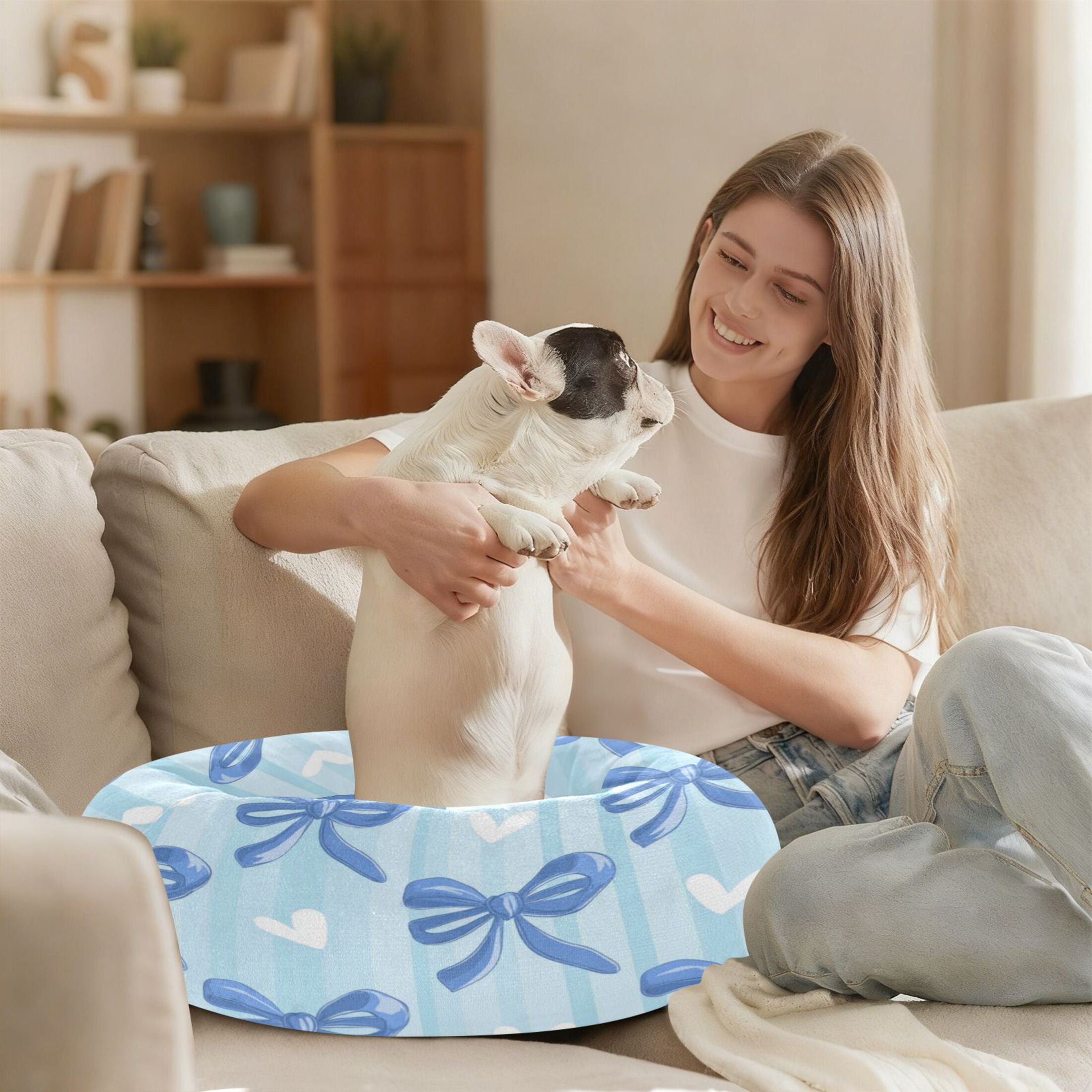 Iauyy Pet Couch Donut Cat Bed for Indoor Cats/Small Dogs Washable & Machine with Non-slip Bottom Calming Cat Furniture, The Feeling Of Lightness (M)