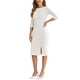 thumbnail image 4 of Vestido de tubo para mujer Inspire Chic, con cuello barco, mangas 3/4, dobladillo dividido, vestido midi para el trabajo, blanco, talla L, 4 of 6