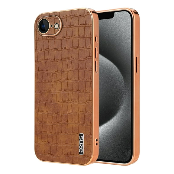 For iPhone 17e 16e Case, Stylish Crocodile Pattern Drop Protection Shockproof PU Leather Anti-Fingerprint Rugged Slim Fit Anti-Slip Case Cover for Apple iPhone 17e/ 16e, Brown