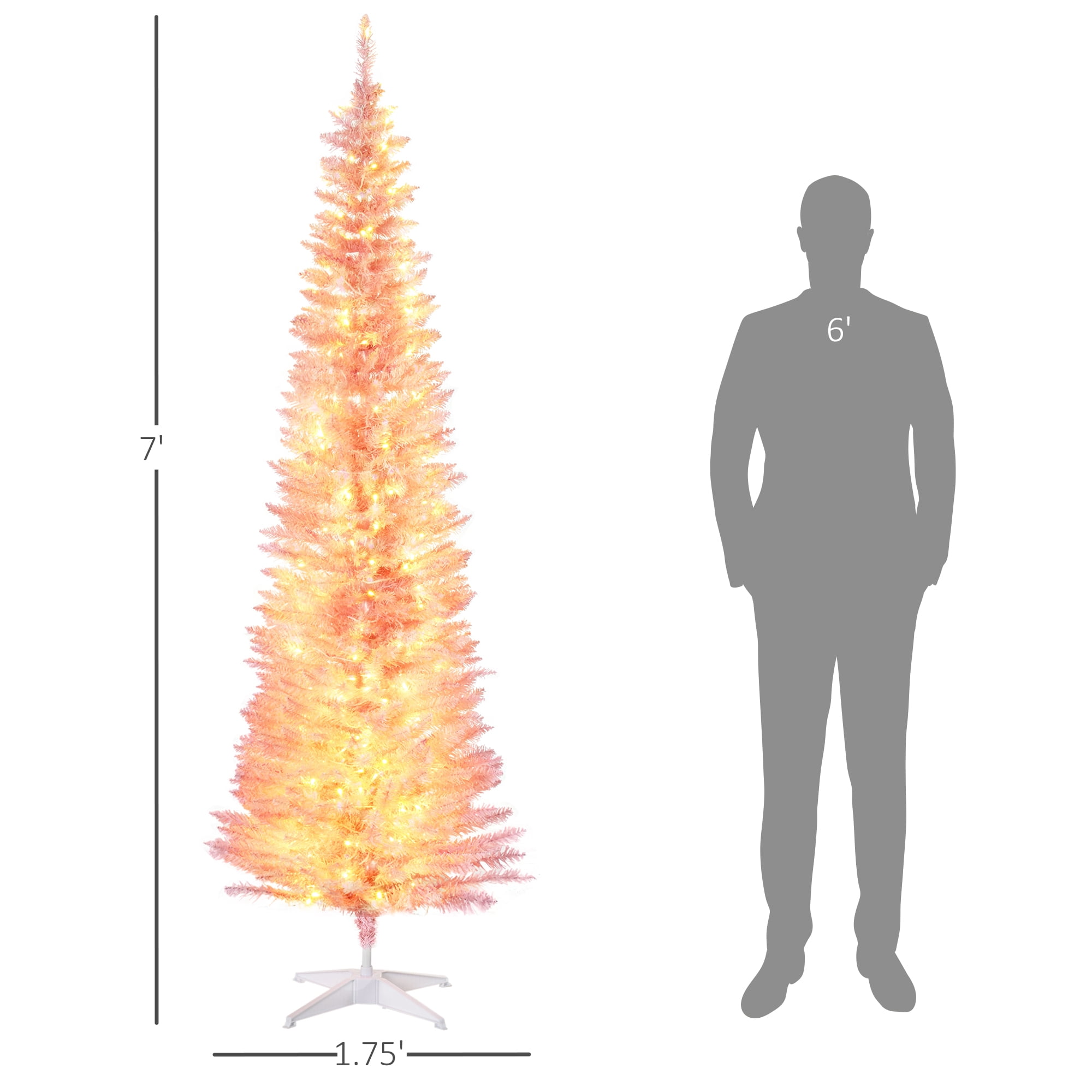 6ft Prelit Pink Pencil Christmas Tree 499 Tips 200 Warm White LED Lights Flame Retardant Indoor Holiday Decor