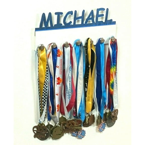Custom Personalized Name Made to Order Custom Name or Word Medal Holder, Awards Display Organizer Hanger Rack with Hooks for 60  Medals, Ribbons, Sports Of A Kind Made To Order With Your Name On It.