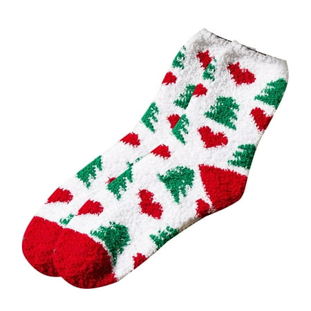 

Mightlink 1 Pair Christmas Socks Santa Claus Striped Deer Heart Couple Socks Winter Thicken Plush Middle Tube Socks for Dating