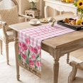 thumbnail image 6 of Hello Spring Table Runner - 36 Inch Long, Kitchen Dining Table Runner Dresser Scarves, Pink Tulip Flowers Farmhouse Buffalo Plaid Wooden Farmhouse Decor for Coffee Tables Wedding Party Banquet, 6 of 7