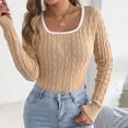 thumbnail image 6 of thefmos Trendy Fall Sweaters for Women Long Sleeve Square Neck Casual Knit Pullover Tops Loose Casual Basic Winter Outfits, Khaki S, 6 of 8