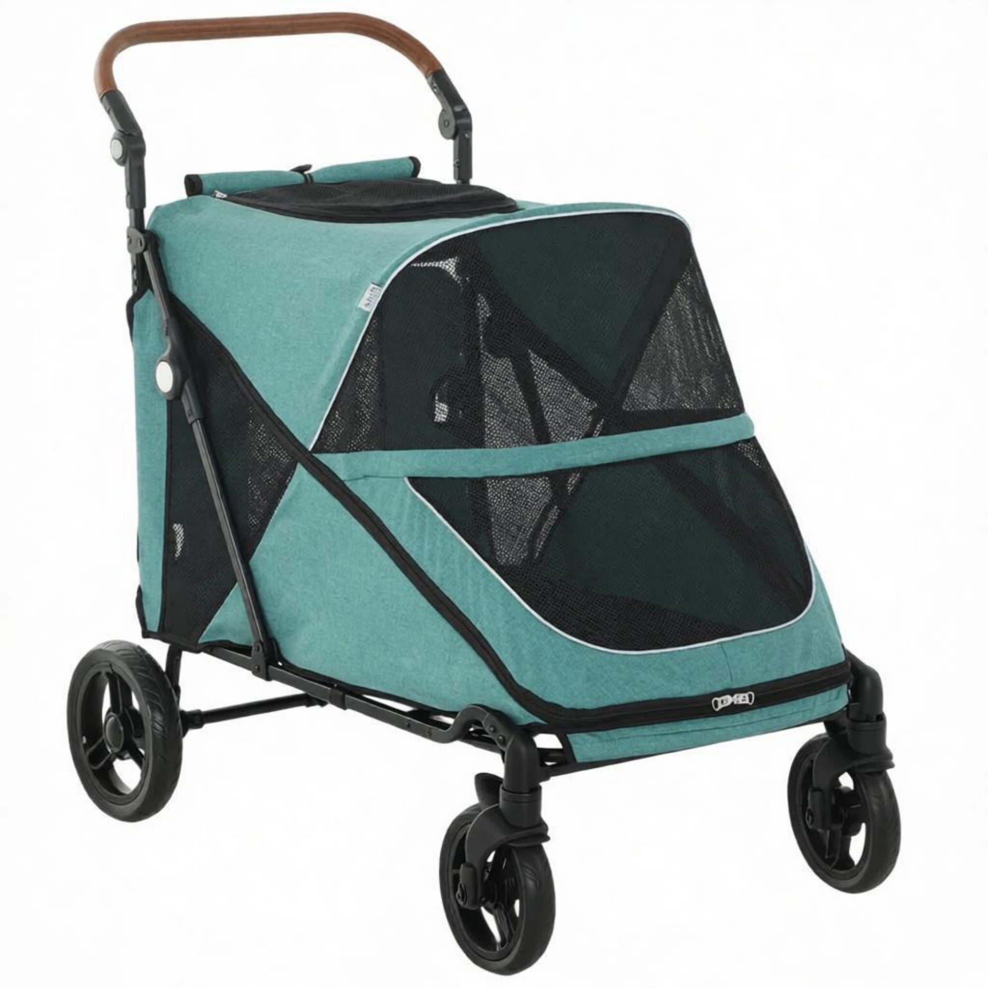 66 LBS Capacity Teal Pet Stroller for Large Dogs, All-Terrain Spring Suspension, 8-Position Adjustable Handle