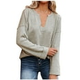 thumbnail image 2 of Womens V-Neck Long Sleeve Solid Casual Patchwork Shirt Blouse, 2 of 6
