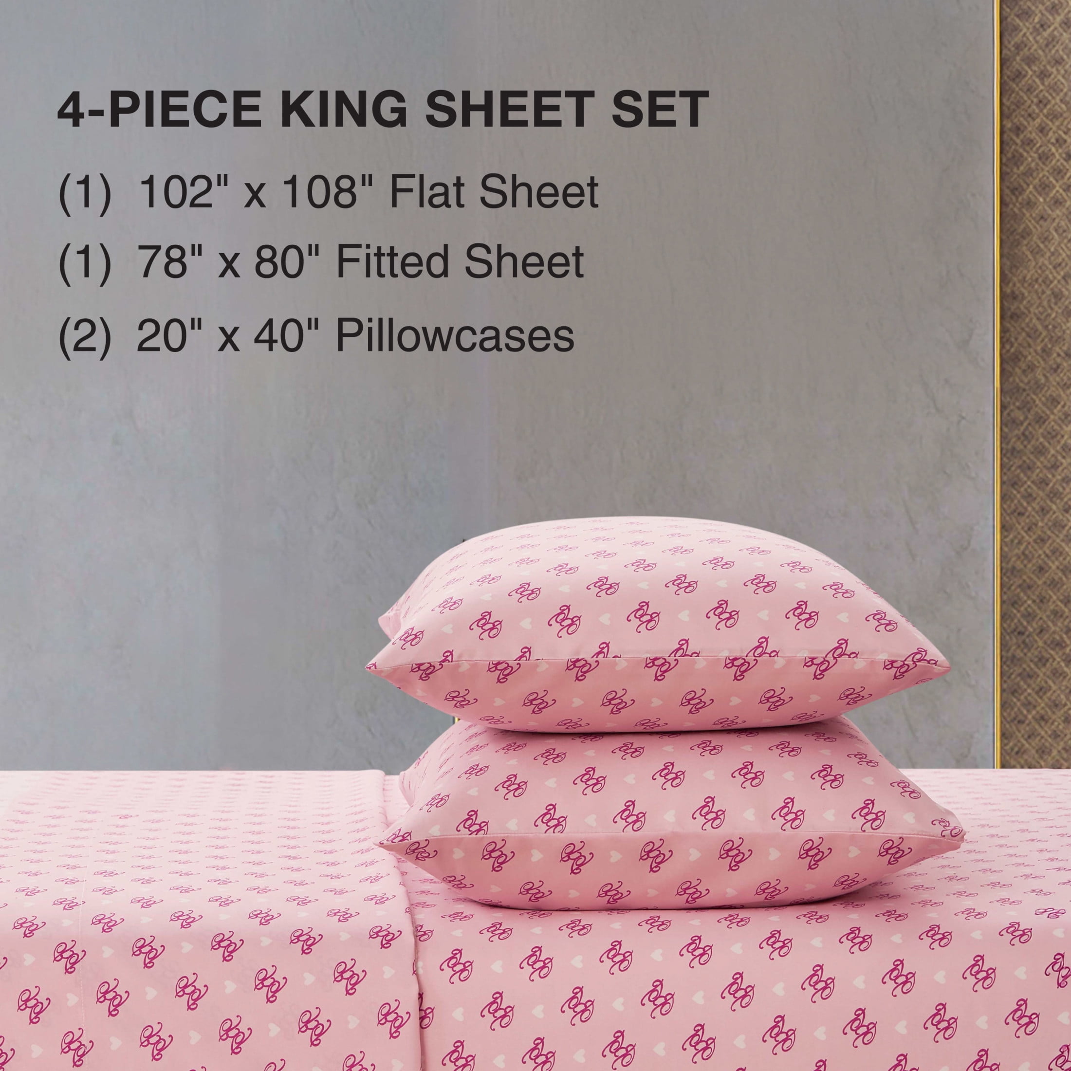 Baby Phat Printed Microfiber Sheet Sets, 4-Piece King, Pink