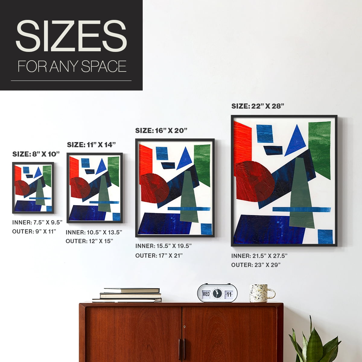 Colorful Shapes III Framed Print in Black Solid Wood Framed Print No Nail Hanging