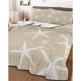 thumbnail image 3 of Quilts Queen Size Bedding Set, Coastal Starfish Lightweight Quilted Comforter, Summer Ocean Waves Ombre Sea Beige Soft Reversible Bedspread Coverlet with Pillow Covers for All Season, 90" x 96", 3 of 7
