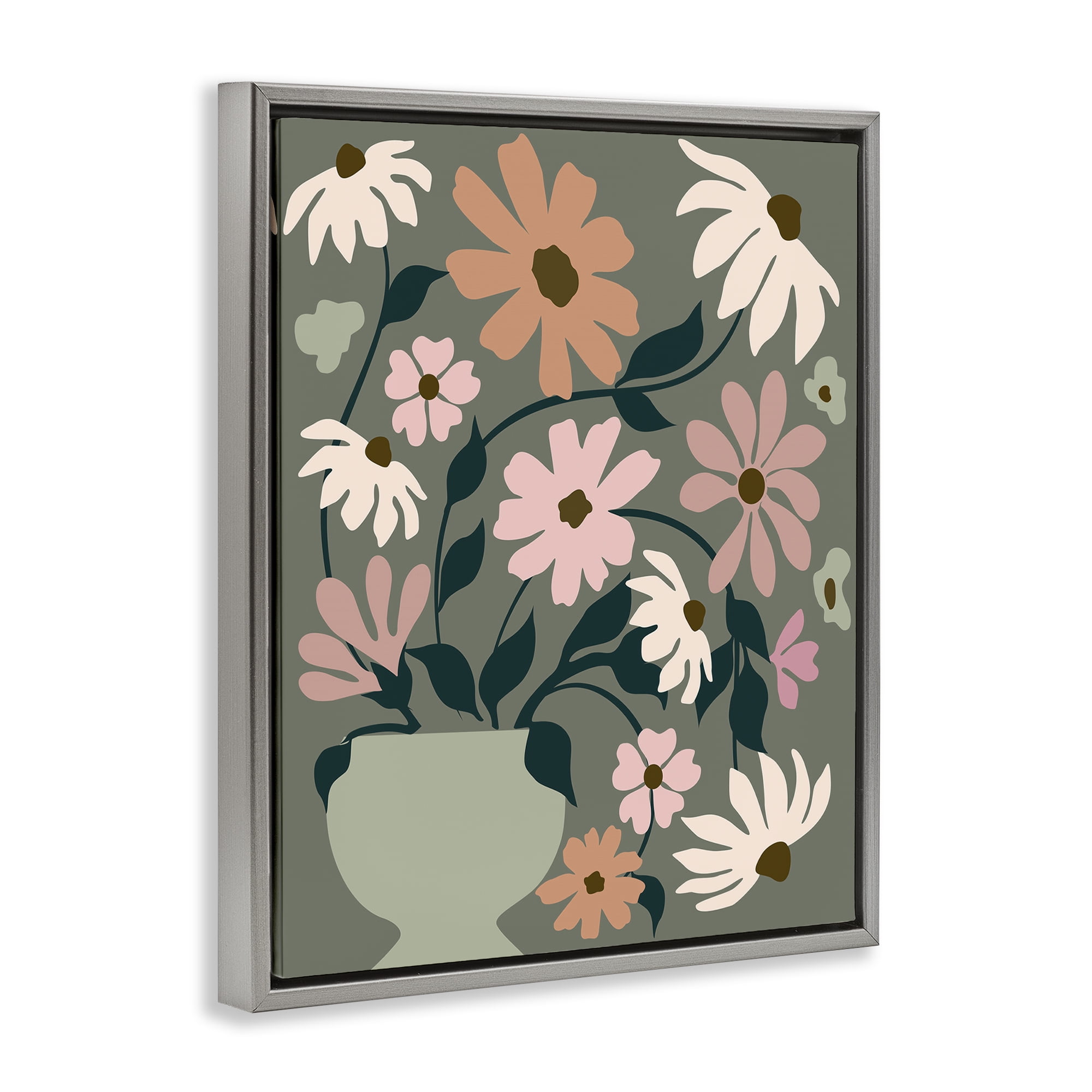 Stupell Industries Gerbera Daisy Bouquet Botanical & Floral Painting Gray Floater Framed Art Print Wall Art, 17 x 21