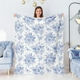 thumbnail image 2 of Blue and White Floral Throw Blanket, Fuzzy Soft Cozy Flannel Blanket for Home Bed Sofa Couch Chair, Decorative 50 x 60 Inch Blanket, 2 of 5
