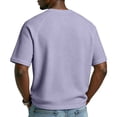 thumbnail image 3 of Men V Neck Short Sleeve Textured Knit Top Waffle Pullover Casual Tee Shirt With Front Graphic Detail For Daily Wear Purple M, 3 of 3