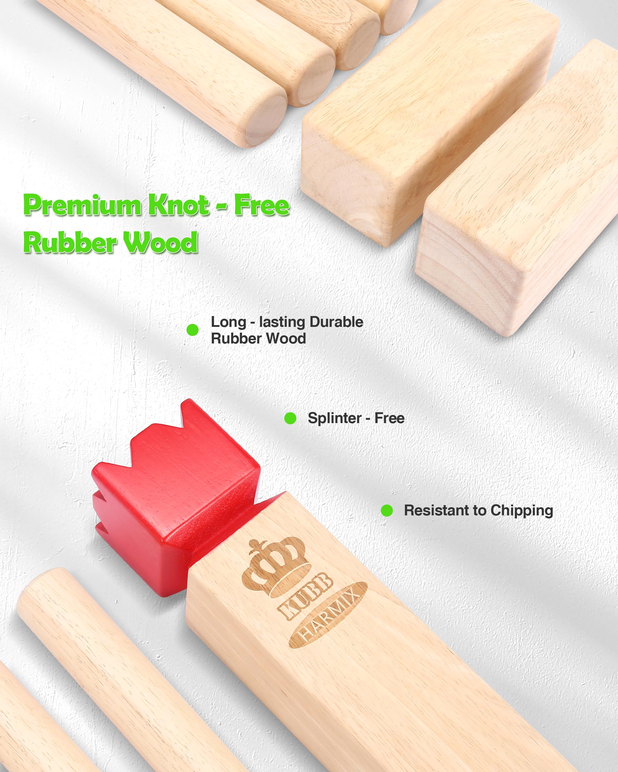 HARMIX Kubb Yard Game Kit | Viking Chess Outdoor Throw Clash Game with Carry Bag– Rubber Wooden Backyard Lawn Play for Teens, Adults & Family