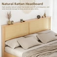thumbnail image 4 of Jojoka King Size Boho Rattan Bed Frame with LED Headboard, Sliding Barn Door Storage Cabinet, Solid Wood Legs & Slats, No Box Spring Needed, Farmhouse Platform Bed, 4 of 7