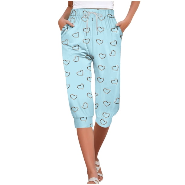 Mujeres Capri Pantalones Elástico Corbata Cintura Suelta Ajuste con Bolsillos, Casual Y Cómodo Pantalones de Cintura Elástica para las Mujeres