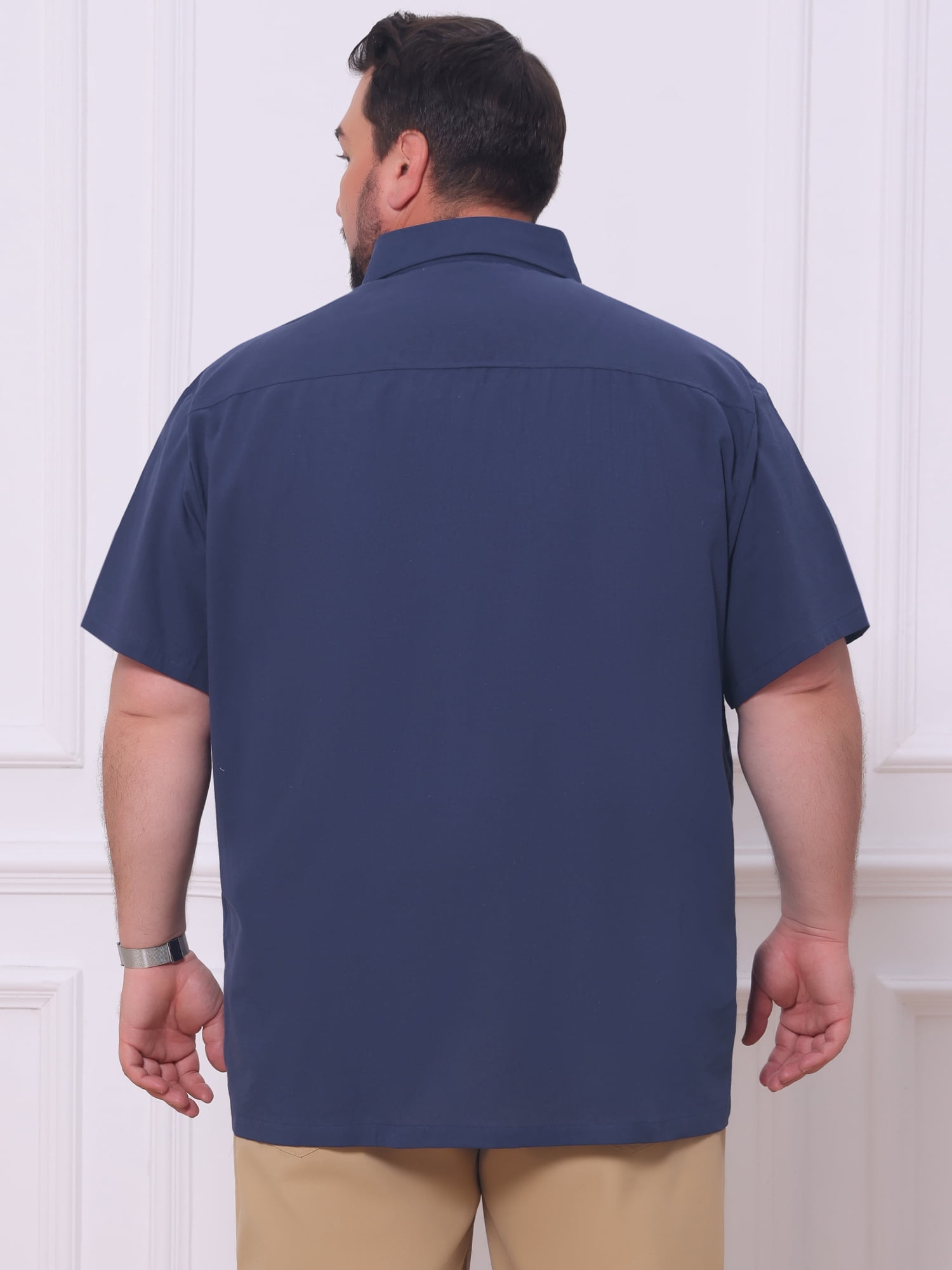 DARING DIVA Men's Big Tall Summer Casual Short Sleeve Button Down Shirts 3XL Dark Blue