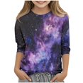 thumbnail image 1 of Blouse Décontractée pour Filles avec Manches 3/4 et Imprimé Étoilé, Tissu Polyester, Col Rond, Confort Léger et Doux, Port Printemps Été, 1 of 9