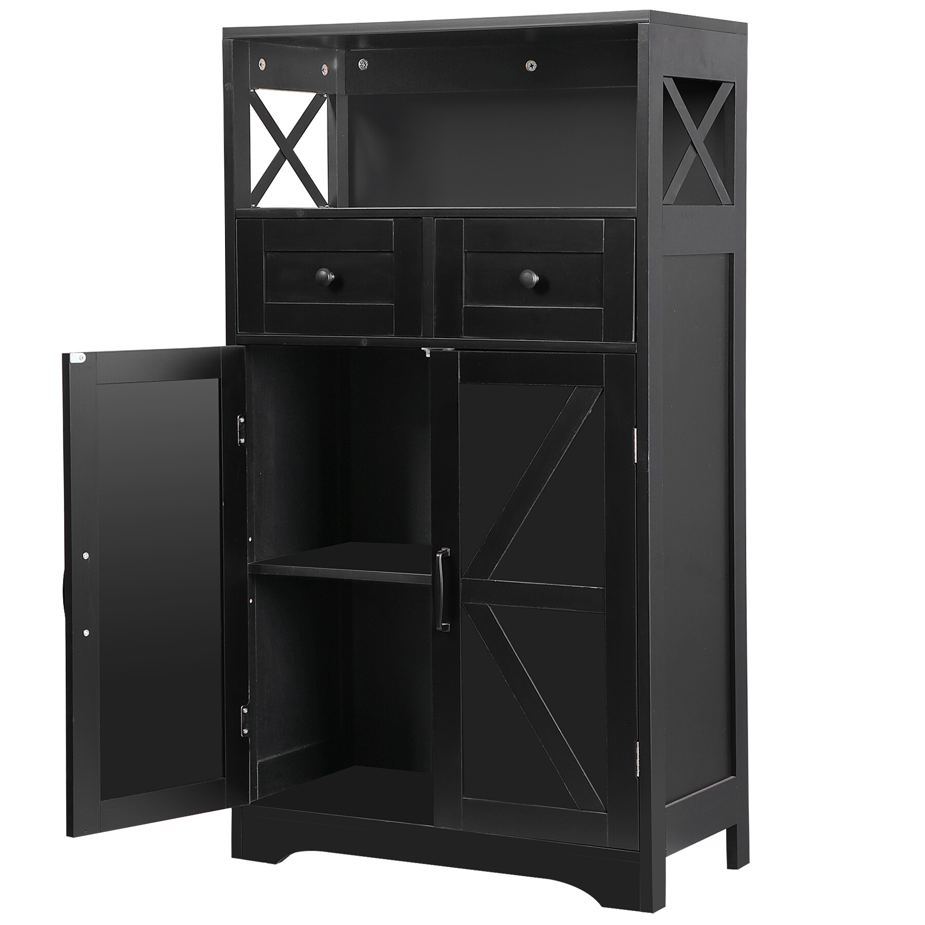 ZENY 42.5" Storage Cabinet with Drawers and Shelves, Kitchen Pantry Storage Cabinet for Dining Living Room Home Office Black