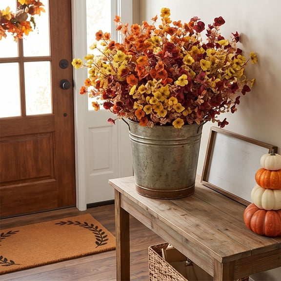 AuroraX Artificial Flowers Outdoor Garden Fake Flowers Balcony Decoration 12 Sticks Realistic UV Resistant Fall Vibrant Faux Floral Home Decor Orange