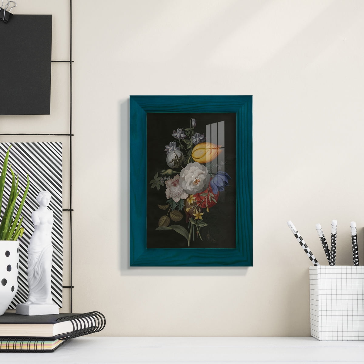 Dramatic Bouquet III -Framed Print w/glass-Ocean Blue