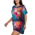 thumbnail image 2 of Uemuo Colorful Lightbulb Abstract Pattern Women's Short-Sleeved Pajama, Button-Front Loungewear, 2-Piece Summer Sleepwear, Elastic Drawstring Shorts-X-Large, 2 of 7