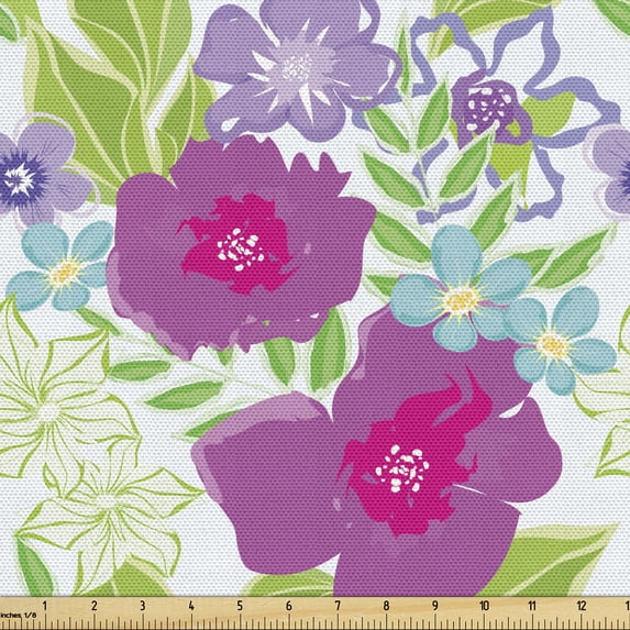 Colorful Upholstery Fabric by the Yard, Floral Theme Botanical Motifs Various Flower Pattern, Decorative Fabric for DIY and Home Accents, Multicolor by Ambesonne
