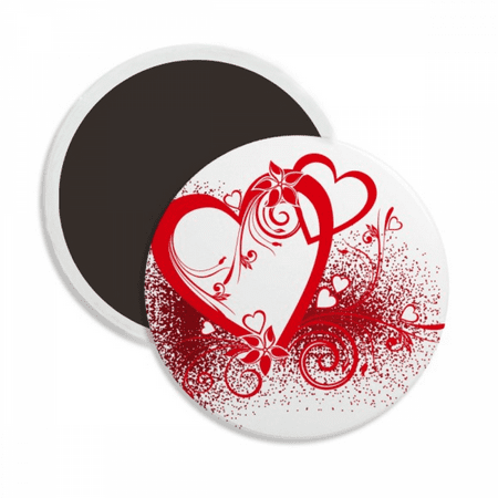 

White Red Hearts Flowers Valentine s Day Round Ceracs Fridge Magnet Keepsake Decoration