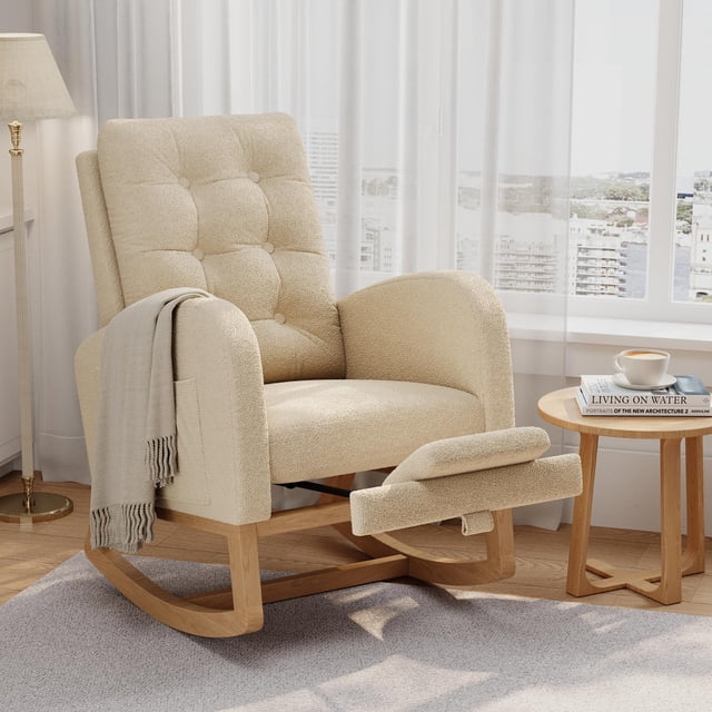 BeesClover Nursery Rocking Chair, Modern Glider with High Backrest and Sturdy Wooden Legs, Comfortable Accent Rocker for Living Room, Bedroom, Nursery Furniture, Easy Assembly
