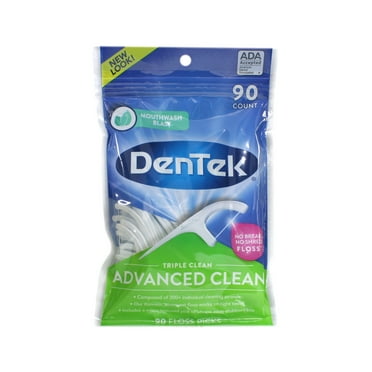 DenTek Triple Clean Advanced Clean Floss Picks, No Break & No Shred Floss, 90 Count