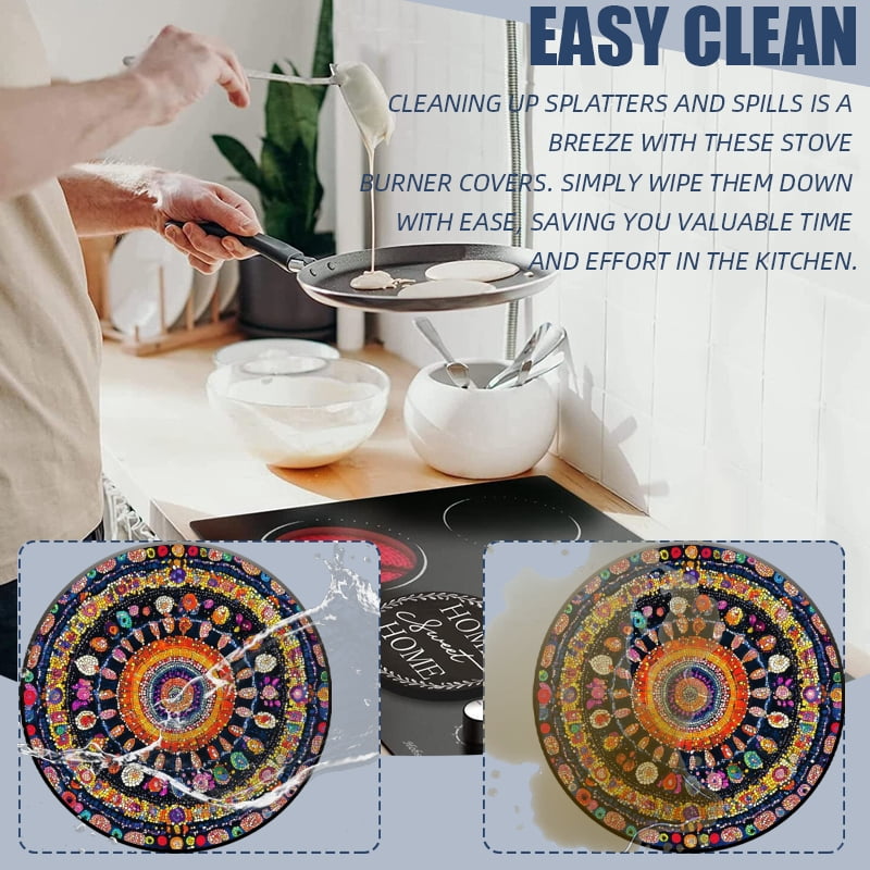 Round Stove Burner Covers for Electric Stove, Multicolor Vintage Bohemia Flowers Print Easy to Clean Gas Stove Burner Covers Set of 4 for Kitchen Cooktop Decor, 8 Inches and 10 Inches