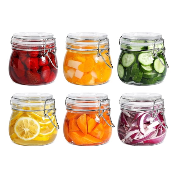 U Chef Juego de 6 Frascos Herméticos de Vidrio, Tarros Redondos de Cristal, Almacenamiento de Alimentos de 17 onzas, Frascos de Vidrio con Tapa con Sello de Preservación Transpar