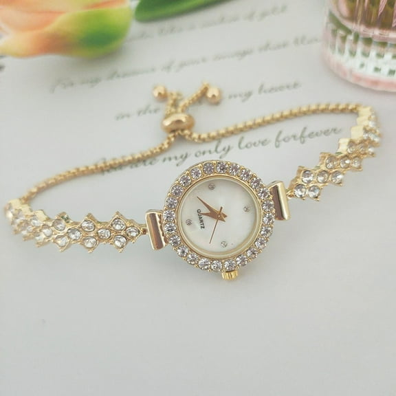 Fine Strap Full Diamond Pull-Out Student Bracelet Quartz Watch