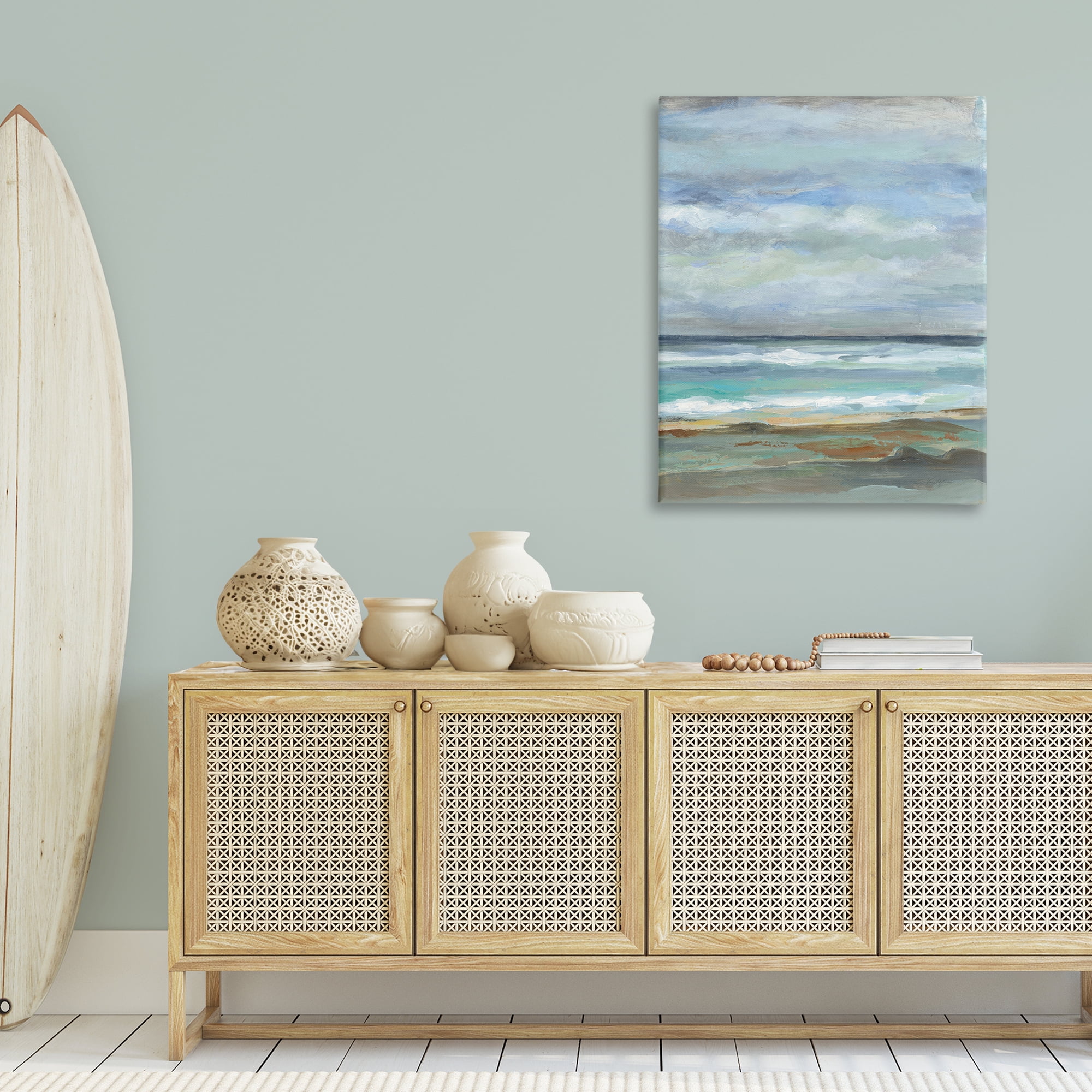 Stupell Industries Traditional Cloudy Seashore Nautical & Beach Painting Wrapped Canvas Art Print Wall Art, 30 x 40