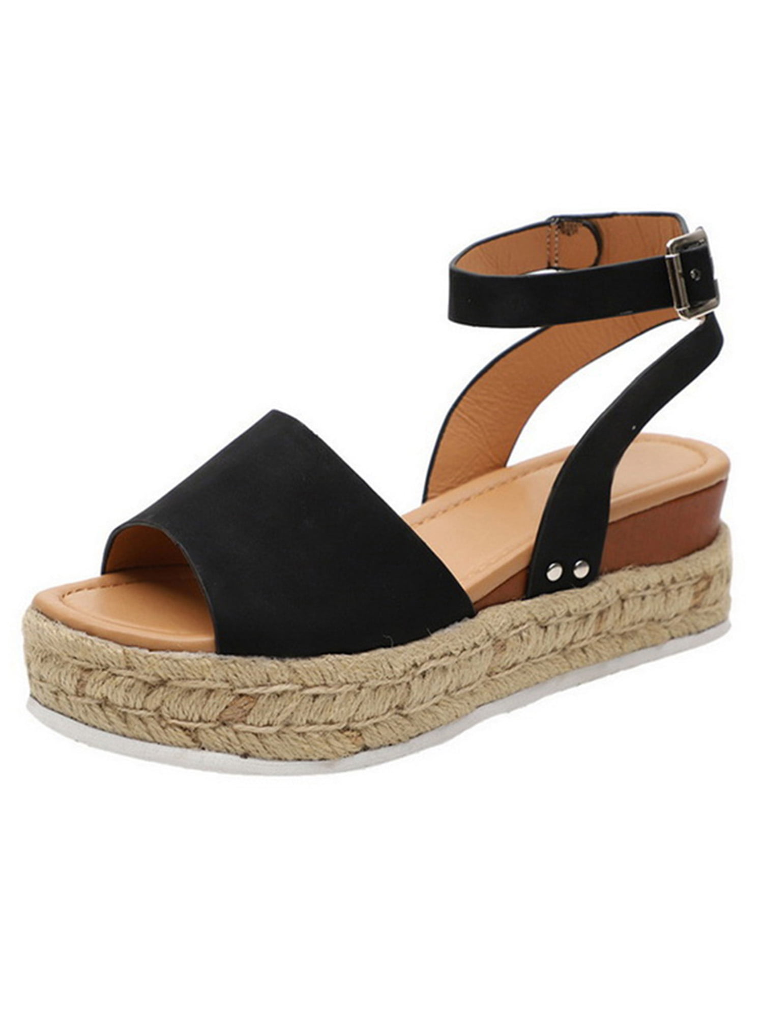 Summer Beach Women Platform Sandals Espadrille Ankle Strap Comfy Slingback Shoes 