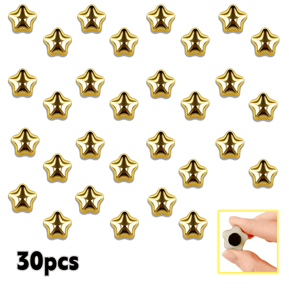 30 Pcs Gold Star Refrigerator Magnets, 0.73" Small 3D Resin Decorative Fridge Magnet Set for Home, Whiteboard and Locker Decor